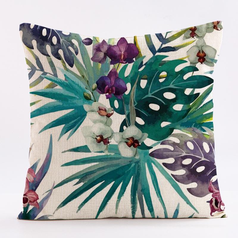 New Flower-and-bird Tropical Plant Waterproof Pillowcase, Printed Sofa Cushion, Detachable and Washable Pillow 45x45cm (Pillow Insert Not Included)