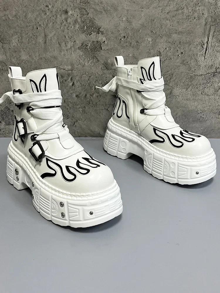 Men's  Winter New Thick-soled Inner Heightening Fashion Fried Street Personality High-top Leather Sneakers Boots