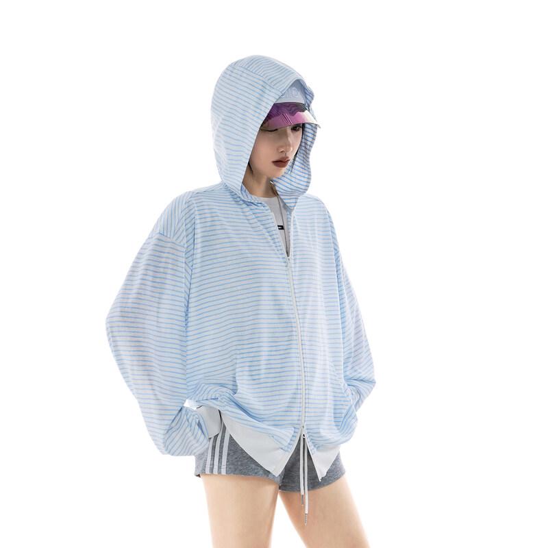 ICH MODE Women s Striped Sun Protection Hooded Cardigan M