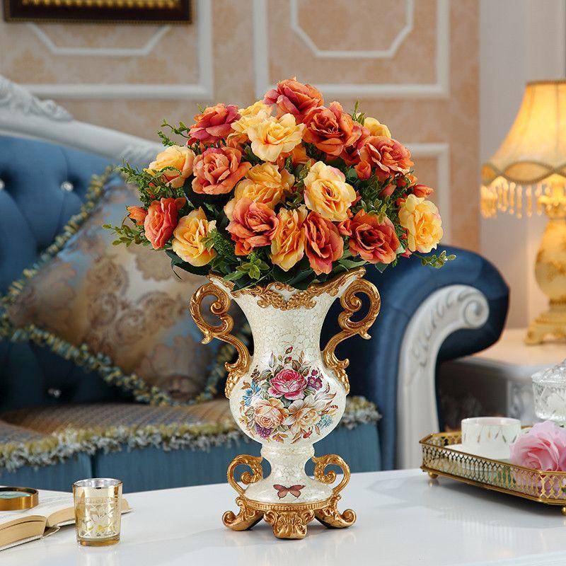 European Resin Vintage Vase Fake Flower Arrangement Ornaments Home Room Desktop Accessories Crafts Coffee Table Decoration Items