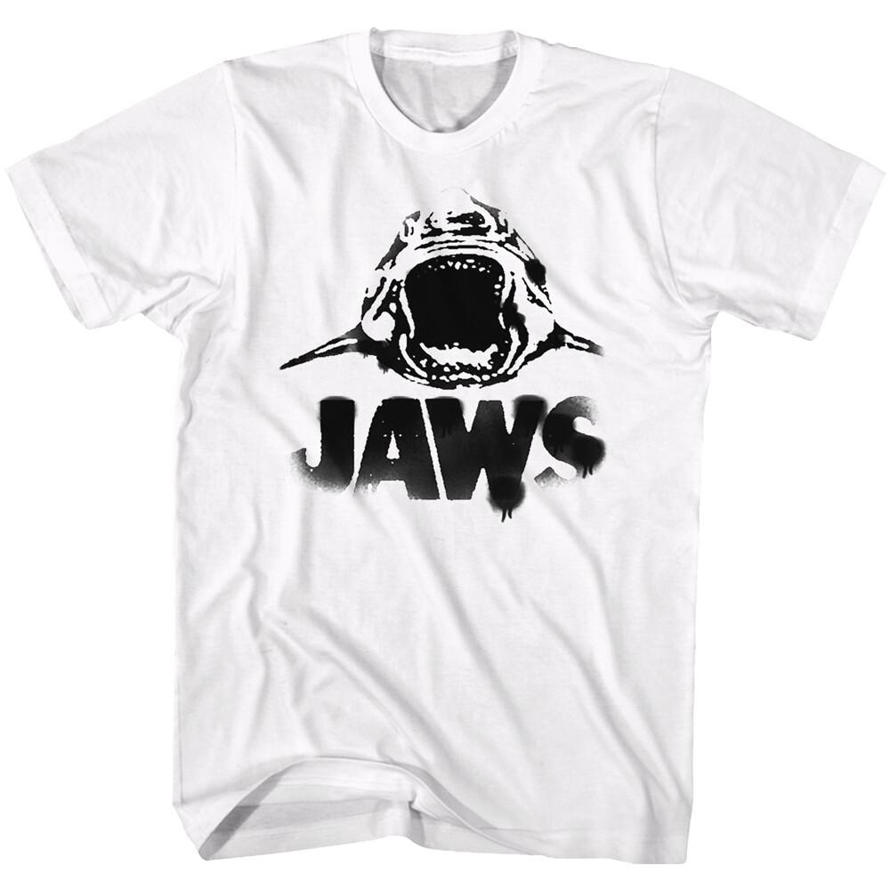 Jaws 70 Thriller Movie Black Spraypaint Logo Open Mouth Shark Men T Shirt M