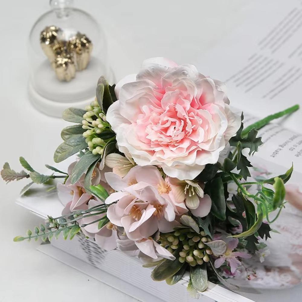 5 Heads Artificial Peony Flowers 26cm Hydrangea Bride Bouquet Fake Flowers  for Home Wedding Decor