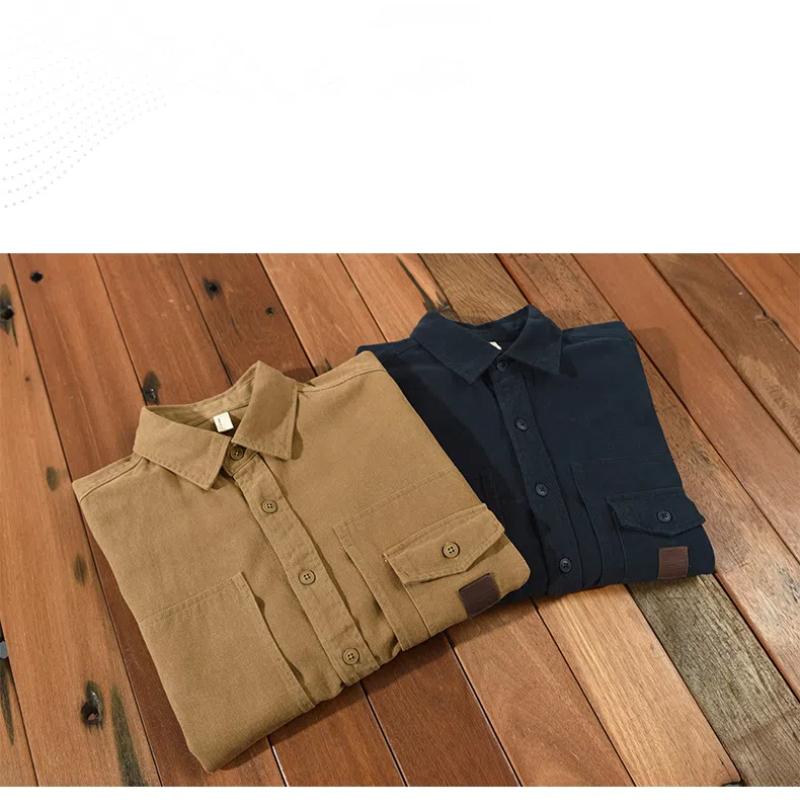 Japanese Style Long Sleeve Cargo Shirts for Male Spring and Autumn Streetwear Loose Shirt 100% Cotton Button Shirt Casual Overshirt