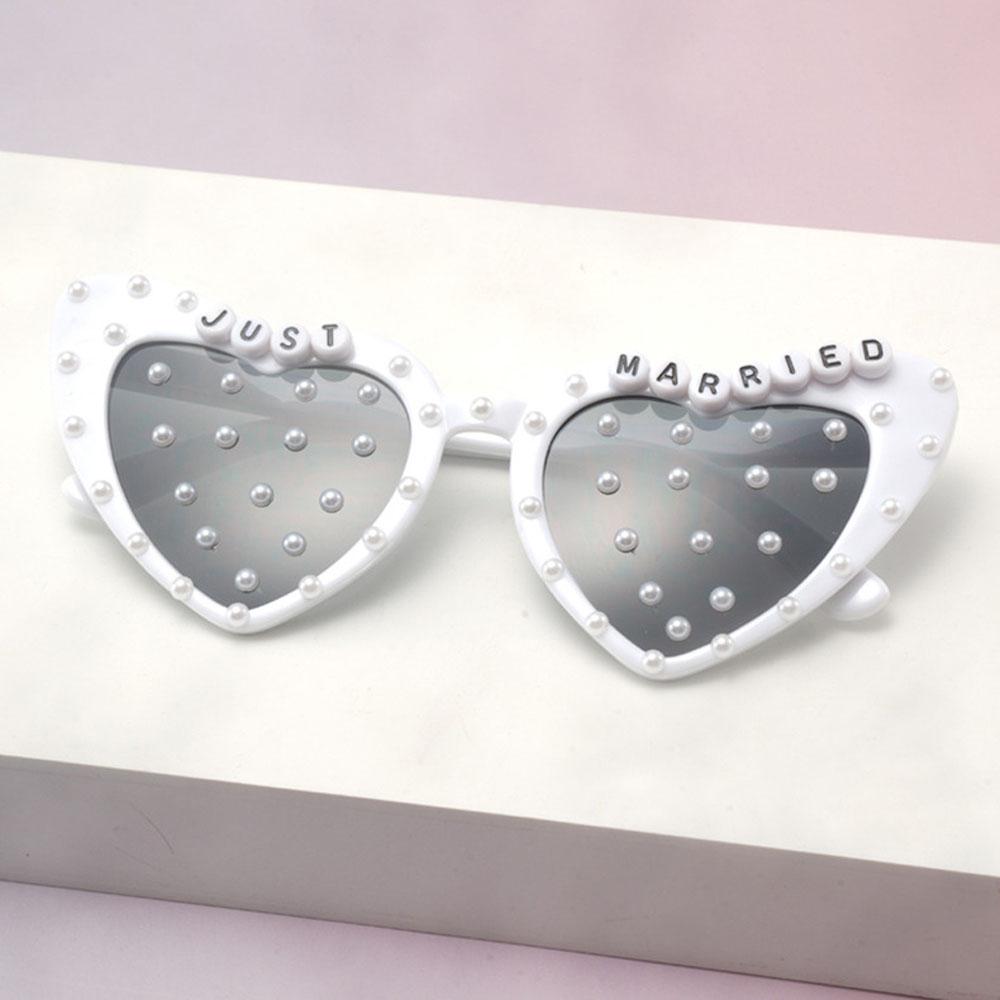Just Married Heart Sunglasses with Pearls Bride to Be Wedding Party Bachelorette Party Decorations Bridal Shower Gift Eyewear