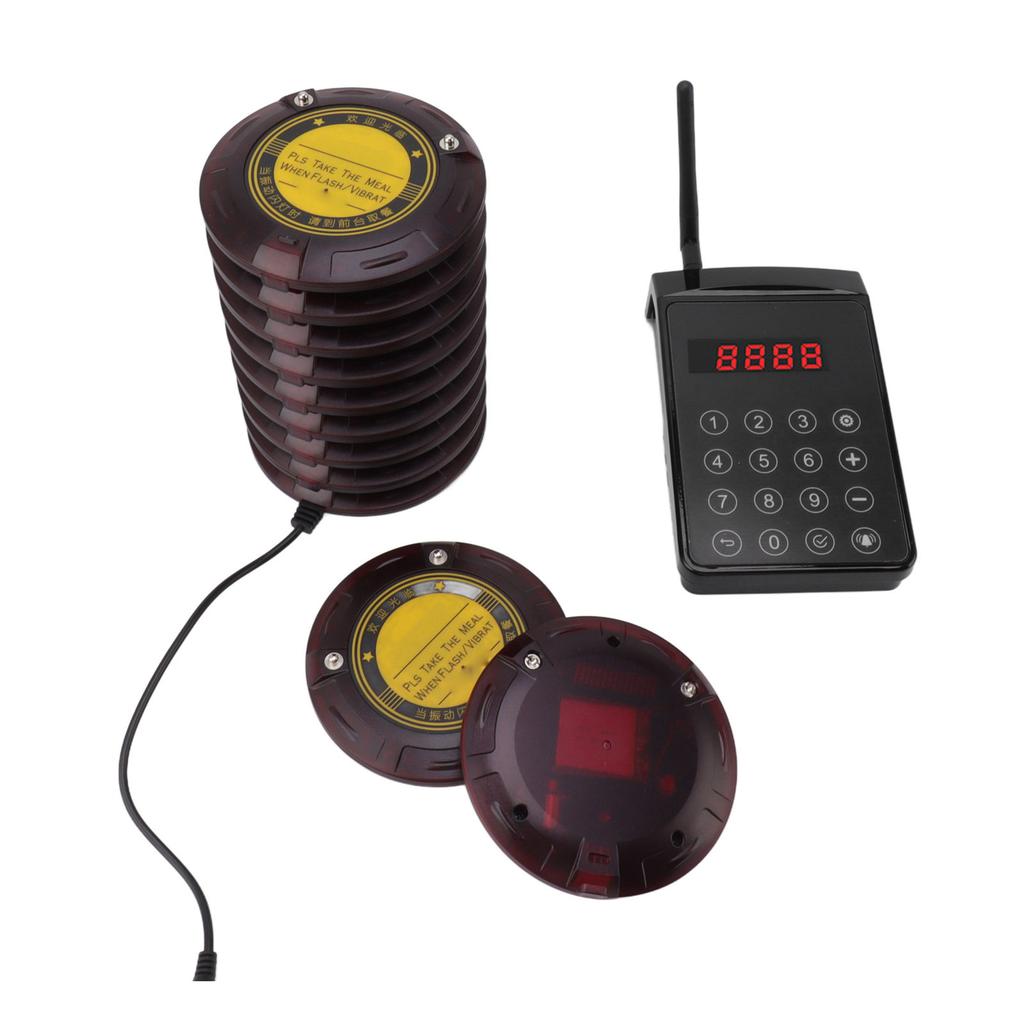 Restaurant Pager System 10 Coaster Pagers with Keypad Transmitter for Restaurant Food Truck Coffee