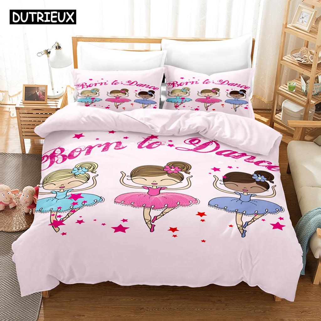 3D Printed Cartoon Ballet Girl Bedding Set Down Quilt Cover With Pillowcase Double SIngle King 3D Printed Anime My Dress-U
