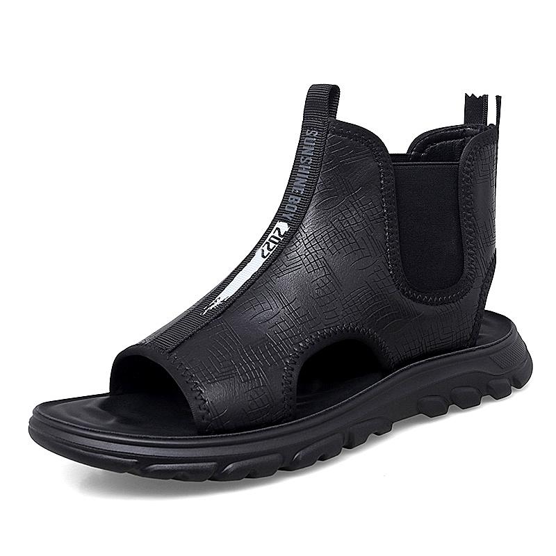 

Модные мужские сандалии из натуральной кожи, новинка, горячая распродажа, римские туфли, нескользящие мужские летние туфли на плоской подошве, дышащие повседневные туфли, высокие сандалии «Челси» 38 чёрный