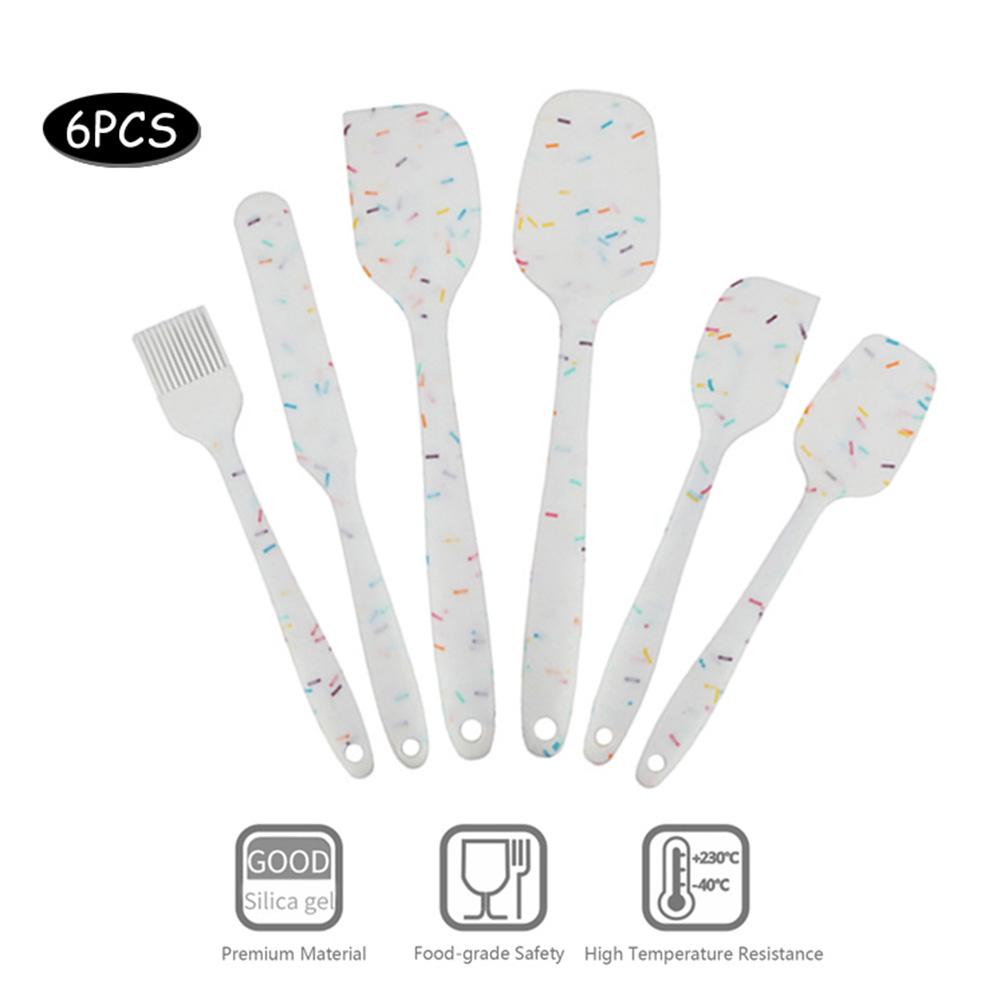 6Pcs/Set Silicone Kitchen Utensils Nonstick Heat Spatula Scoop Oil Brush Chef All Over Silica Food Cooking Baking Cutlery Dinnerware Cookware Gadgets