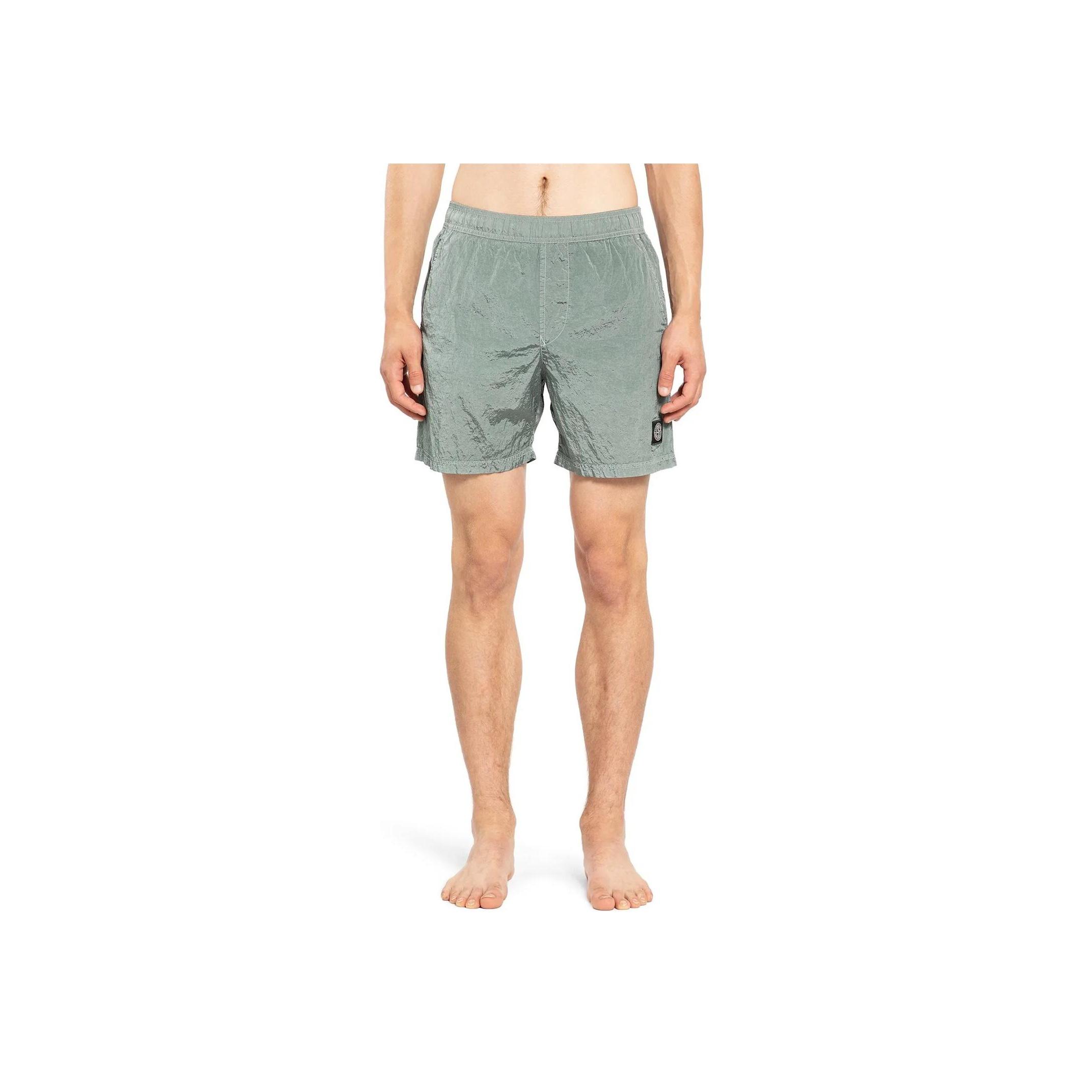 Stone Island Logo Patch Mid Waist Elastic Straight Leg Swim Shorts Men swimwear Gray-Green 8115B0943-V0066 XL