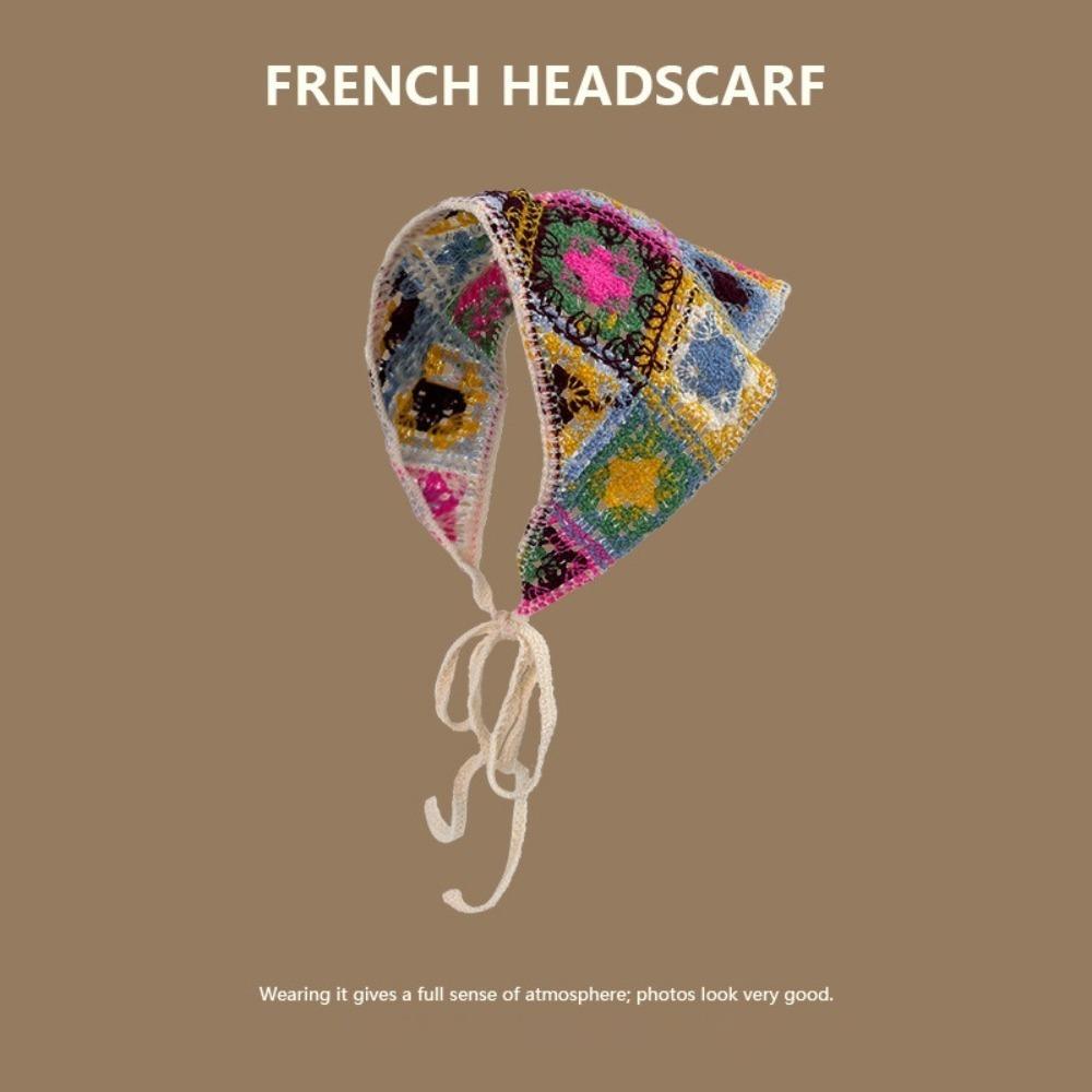New Sweet Triangle Headband Cute Knitted Flower Headscarf Handmade French Pastoral Style Headwear Photo Props