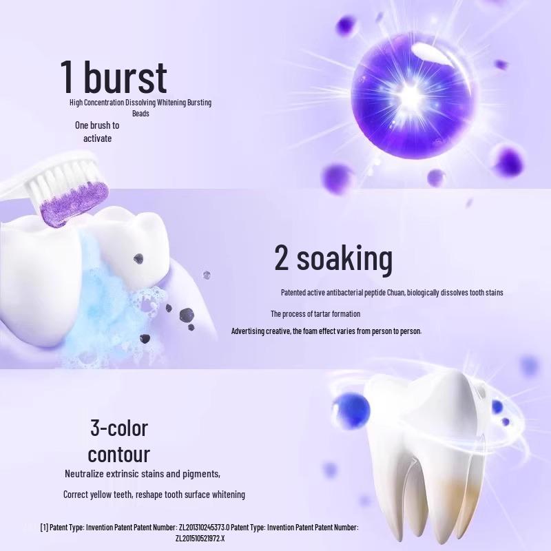 Dentifrice Blanchissant au Lysozyme Colugea: Correction de la couleur par lumière violette pour l'élimination des taches, la réduction du jaunissement et la purification de l'haleine.
