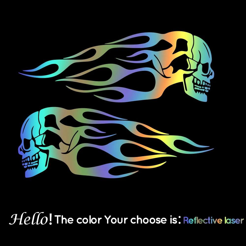 2pcs Skull Flame Vinyl Stickers For Motorcycle General Fuel Tank Flame Sticker Modification Skull Totem Motor Decal