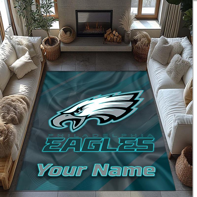 Tappeto in Velluto di Cristallo Philadelphia Eagles, Tappetino Personalizzato con Testo Nome Antiscivolo per Arredamento Casa Regalo