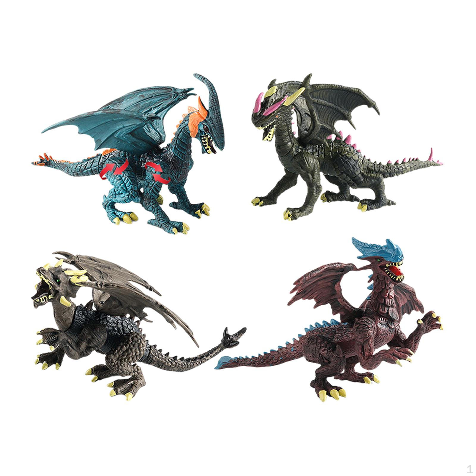 4x Dragon Action Figures Animal Figurines Decoration Prehistoric Jungle Animals for Shelves