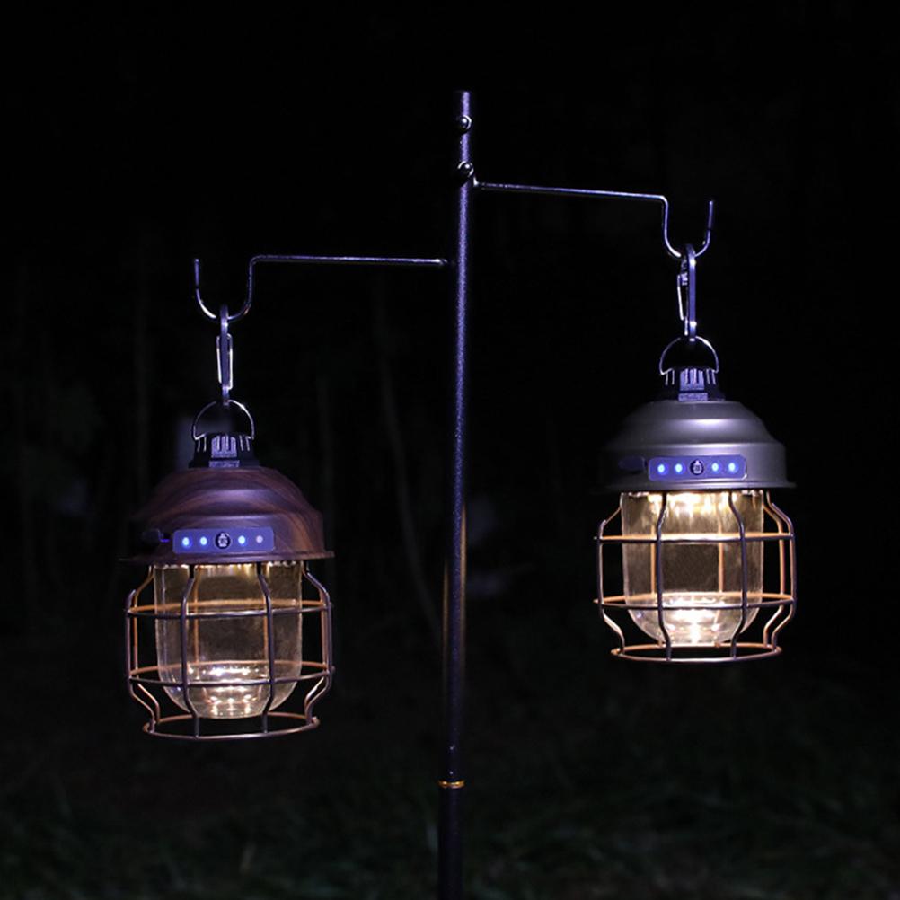 LED Vintage Lantern Outdoor Hanging Camping Lanterns Portable Rechargeable Tent Light with Carabiner Antique Night