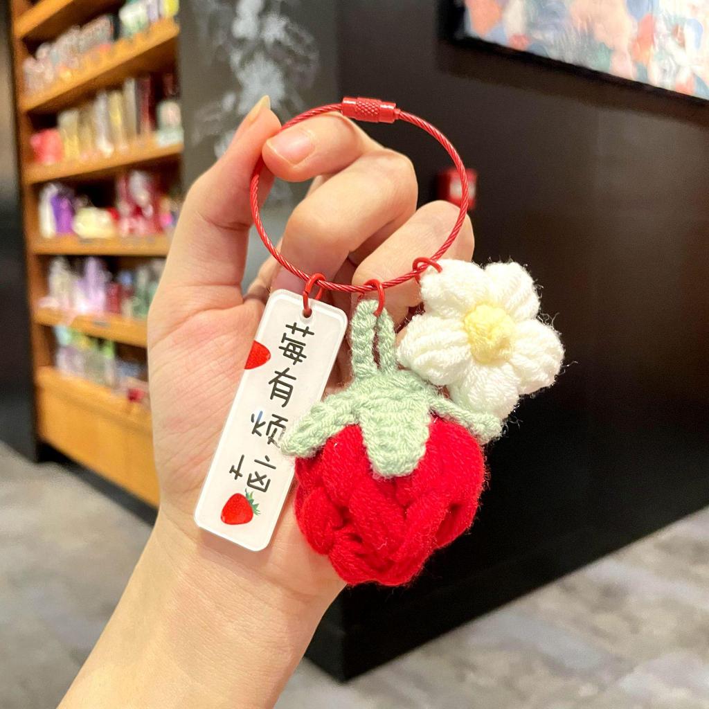 Hand-Woven Wool Crochet Persimmon Peanut Keychain Pendant