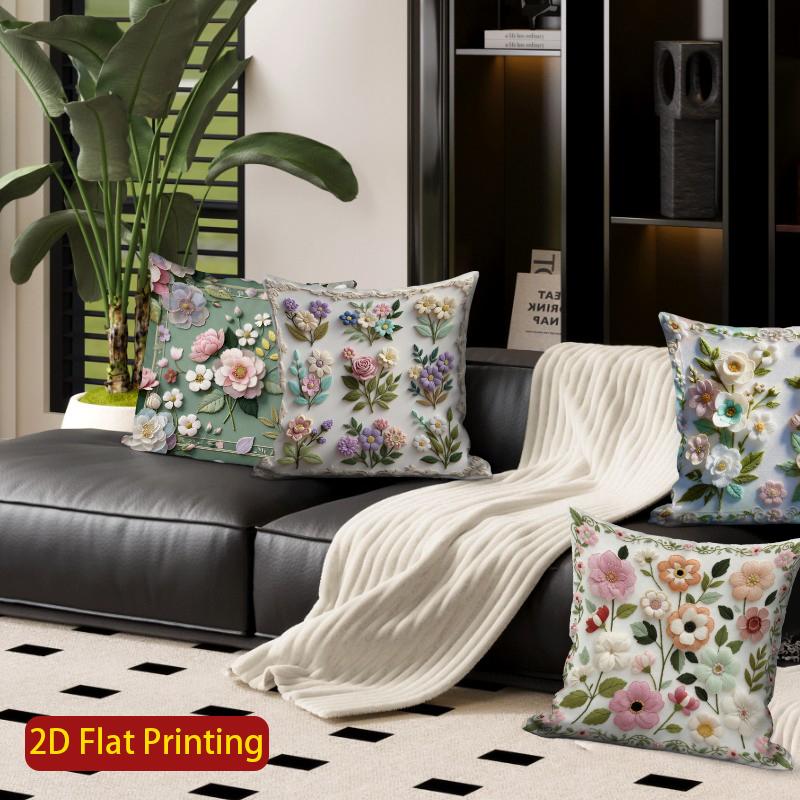 2D Vintage Floral Embossed Style Throw Pillow Covers Pattern Cushion Cover Suitable For Sofa Bedroom Car Pillow Cover
