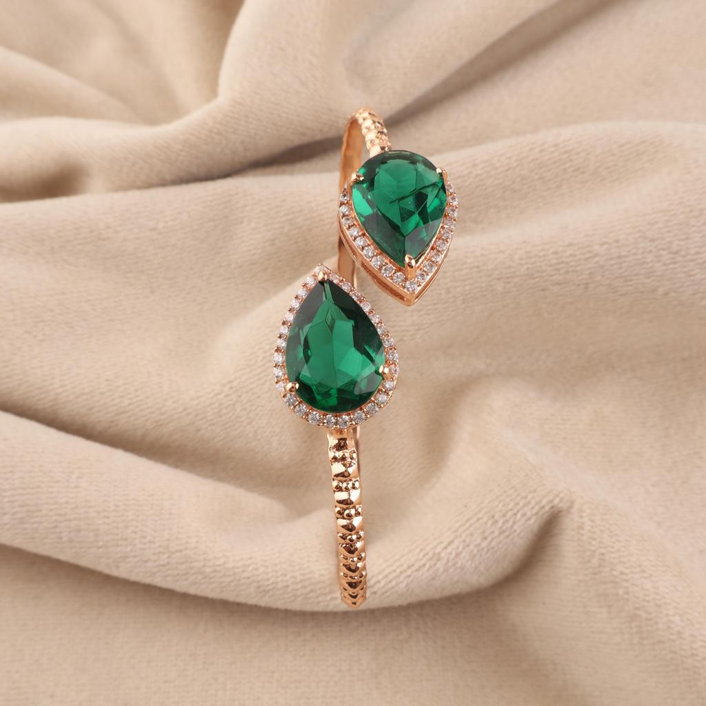Chrome Diopside Gemstone 925 Sterling Silver Zircon Cuffs Bangles Best Birthday Gift For Your Wife ( Available with Gold/Rose Gold Plated ) CZC-1-2