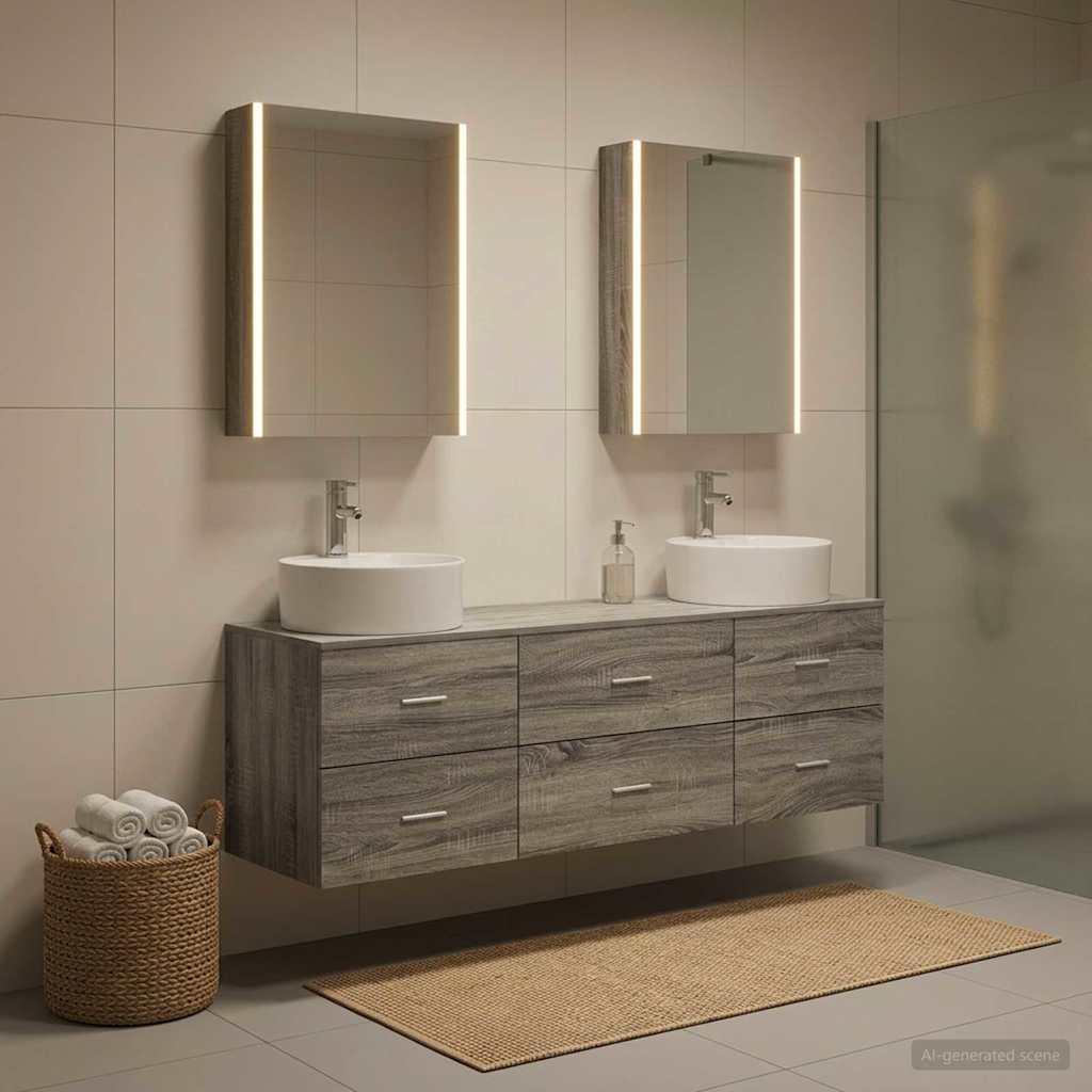 5 Piece Bathroom Furniture Set Gray Sonoma Engineered Wood and Glass