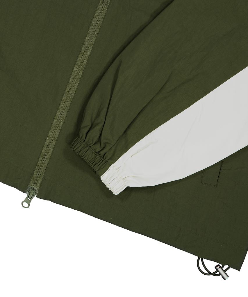 STANDARDERROR 87-Stan268 Nylon Track Color Block Curved Hood Gorp Windbreaker Khaki