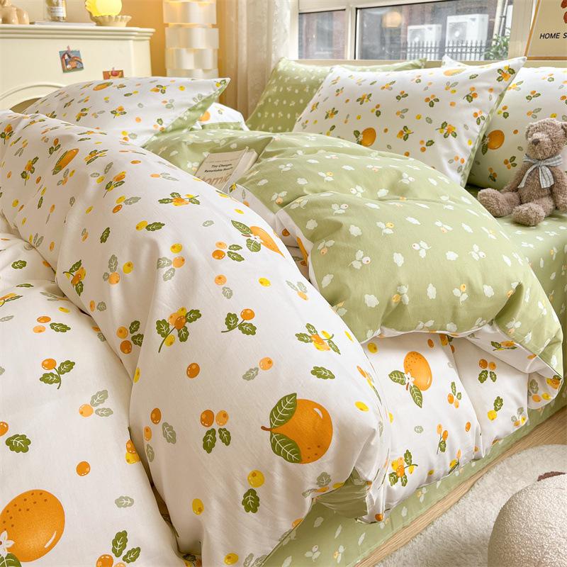 Bedding Four-piece Set, Cotton Pure Cotton Floral Quilt Cover, Bed Sheet Dormitory Three-piece Set