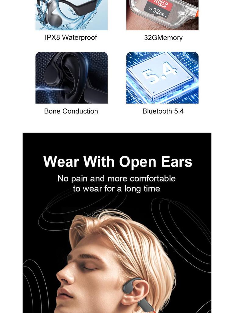 Cross-border X7 Bone Conduction Bluetooth Headphones: Painless In-Ear for Long-Wear, Open-Ear Sports, Running, and Swimming.