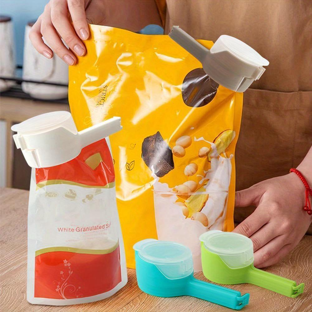 4pcs Colorful Bag Clips with Pour Spouts  Durable Plastic Sealing Clips for Food Storage,Kitchen Organization Essentials in Blue,Green,Gray,White 4pcs