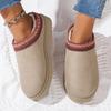Fashion Ethnic Geometric Embroidery Close Toe Cotton Slides Women 2025 Short Plush Flat Heel Snow Boots Winter Warm Indoor Slippers