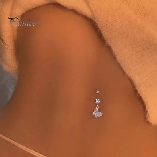 Bauchnabelpiercing-Ring mit Strasssteinen, Liebesherz, Schmetterlingen, fünfzackiger Stern-Anhänger, sexy hypoallergener Edelstahl-Bauchnabelpiercing-Ring