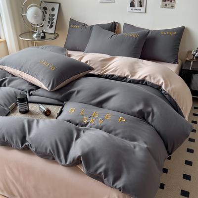 Solid Color Bedding Four-piece Set, Skin-friendly and Breathable Washed Sheets Quilt Covers Pillowcases Sets