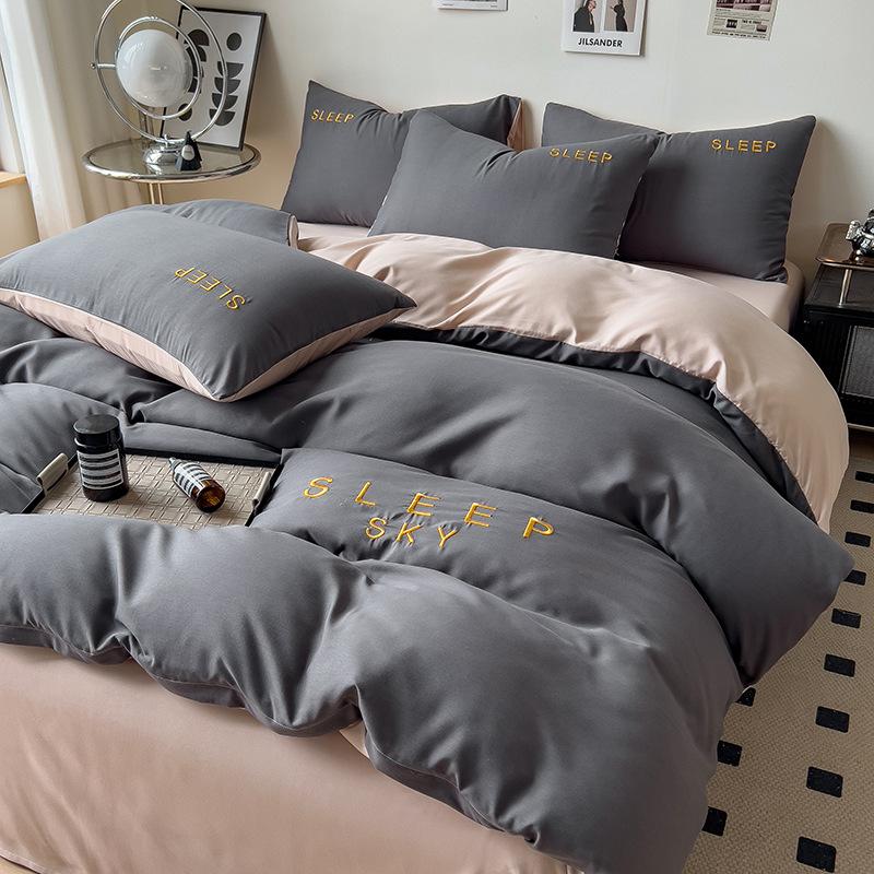 Bedding Four-piece Set Full Queen Size Printed Skin-friendly Water Wash Sheets Quilt Cover Pillowcase Set