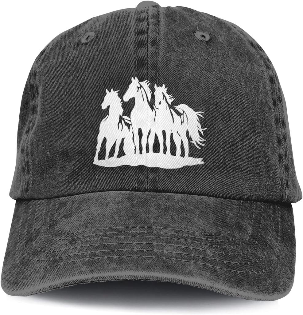 Horse Running Graphic Baseball Cap Vintage Distressed Denim Washed Adjustable Sun Protection Casual Hat for Adults