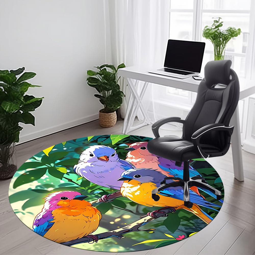 1PC Birds Nature Office Round Area Rug, Mat Suitable For Office, Under Office Chairs Bedroom Living Room Home Decor, Room Deco