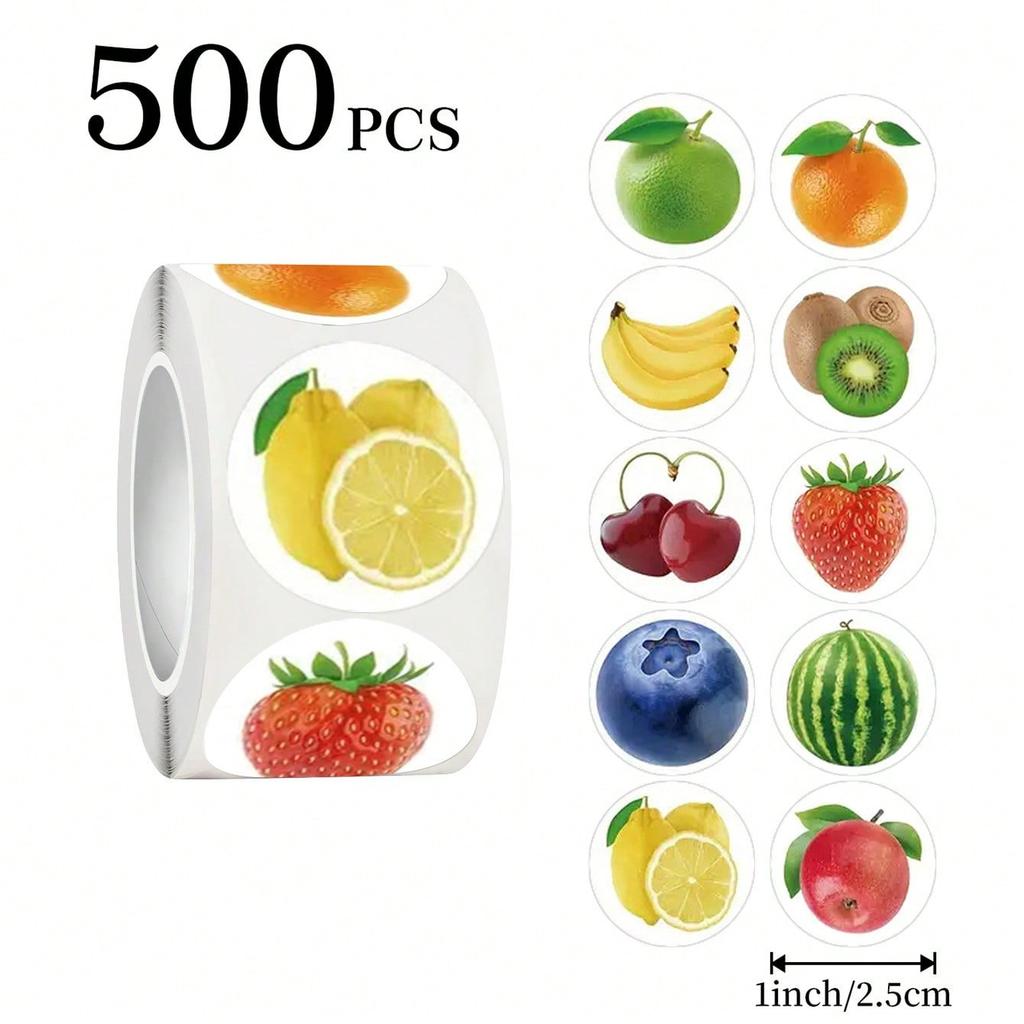 500 Sheets Per Roll Fruit Sticker Roll for Notebook Computer Decoration Removable Adhesive Roll Stickers Strawberry Stickers