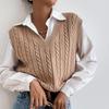 \Autunno Casual Scollo a V Pullover Maglioni Femminile Solido Vintage Maglia Gilet Maglione Donna Treccia Senza Maniche Gilet