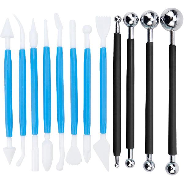 Antrader Cake Decorating Metal Ball Fondant Tool,Double Ended Sculpting Tools Set 8 PCS Clay Indentation Tools and 4 PCS Stainless Steel Dotting