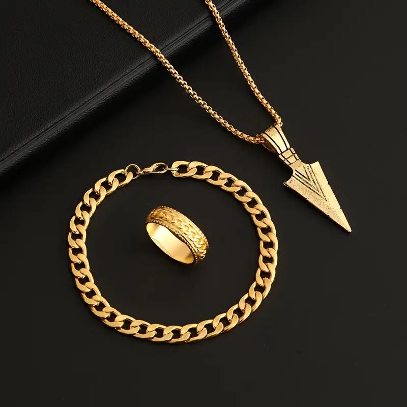 3pcs Set Arrow Jewelry Set Punk Hip Hop Chain Bracelet Ring Necklace for Women Men Cool Party Jewelry Gifts