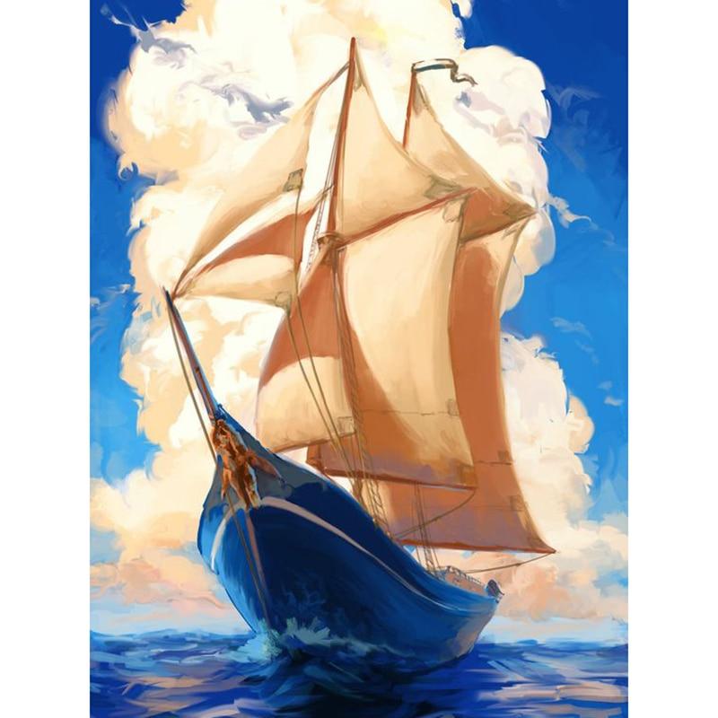 New 5D DIY Diamond Painting Full Round Drill Scenery Cross Stitch Sea View Boat Diamond Embroidery Crafts Home Decor Gift