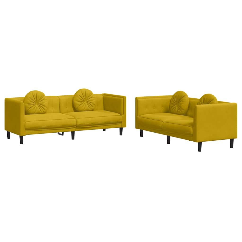2 Piece Sofa Set with Cushions Yellow Velvet