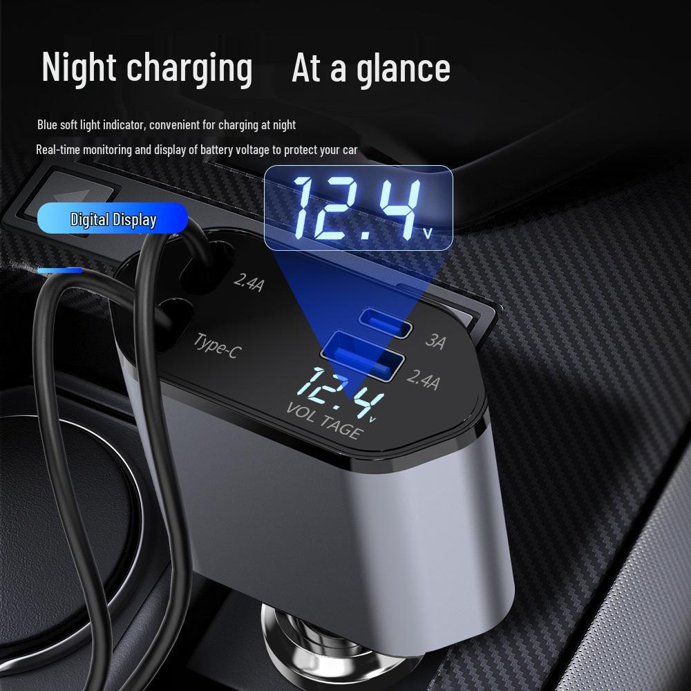 

Super Fast Car Charger with Retractable Cable - Aluminum Alloy