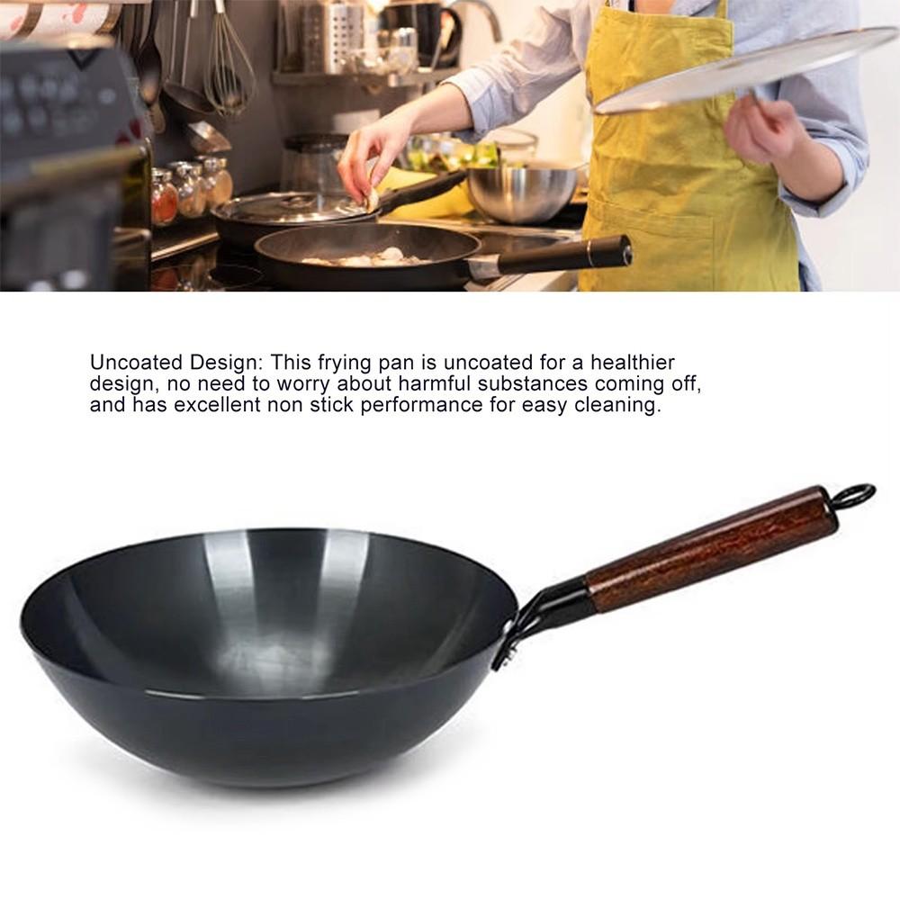 Traditional Without Ear Chinese Seasoning Iron Wok Wooden Handle Uncoated Cast Iron Pot Non-stick Cooking Wok Gas Stove