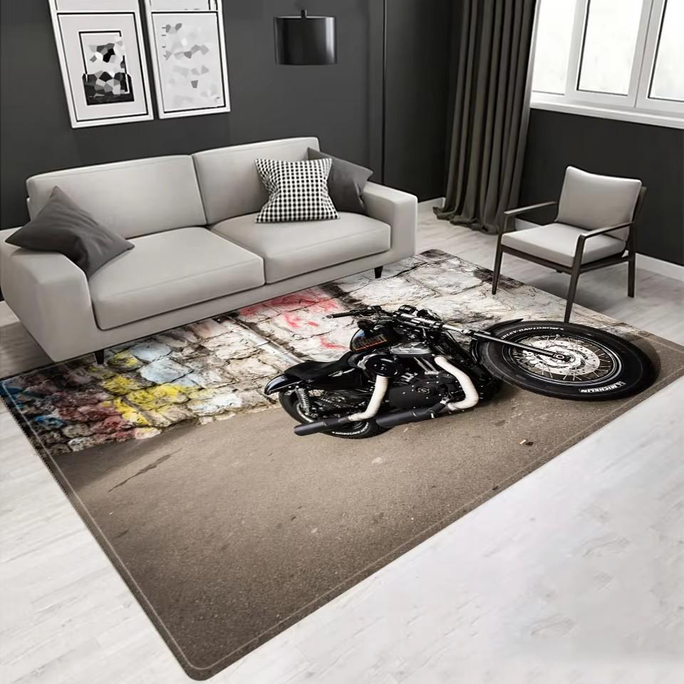 Vintage Classic Motorcycle Garage 3D Printed Carpet Living Room Retro Race Car Large Rug Home Decor Bedroom Non-Slip Floor Mat