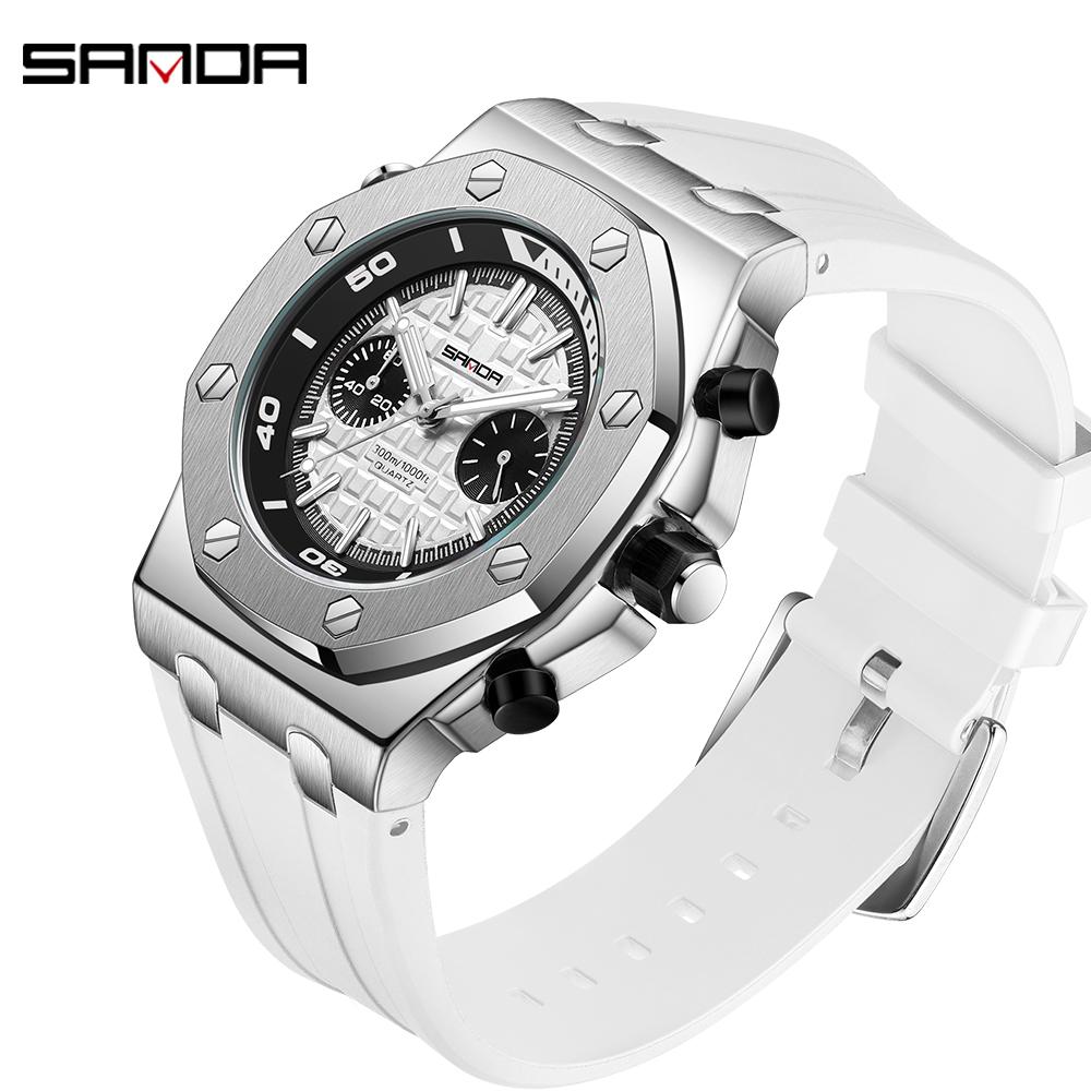 SANDA New Luminous Men's Quartz Watch Nails, Wodoodporne trendy Męskie zegarki kwarcowe