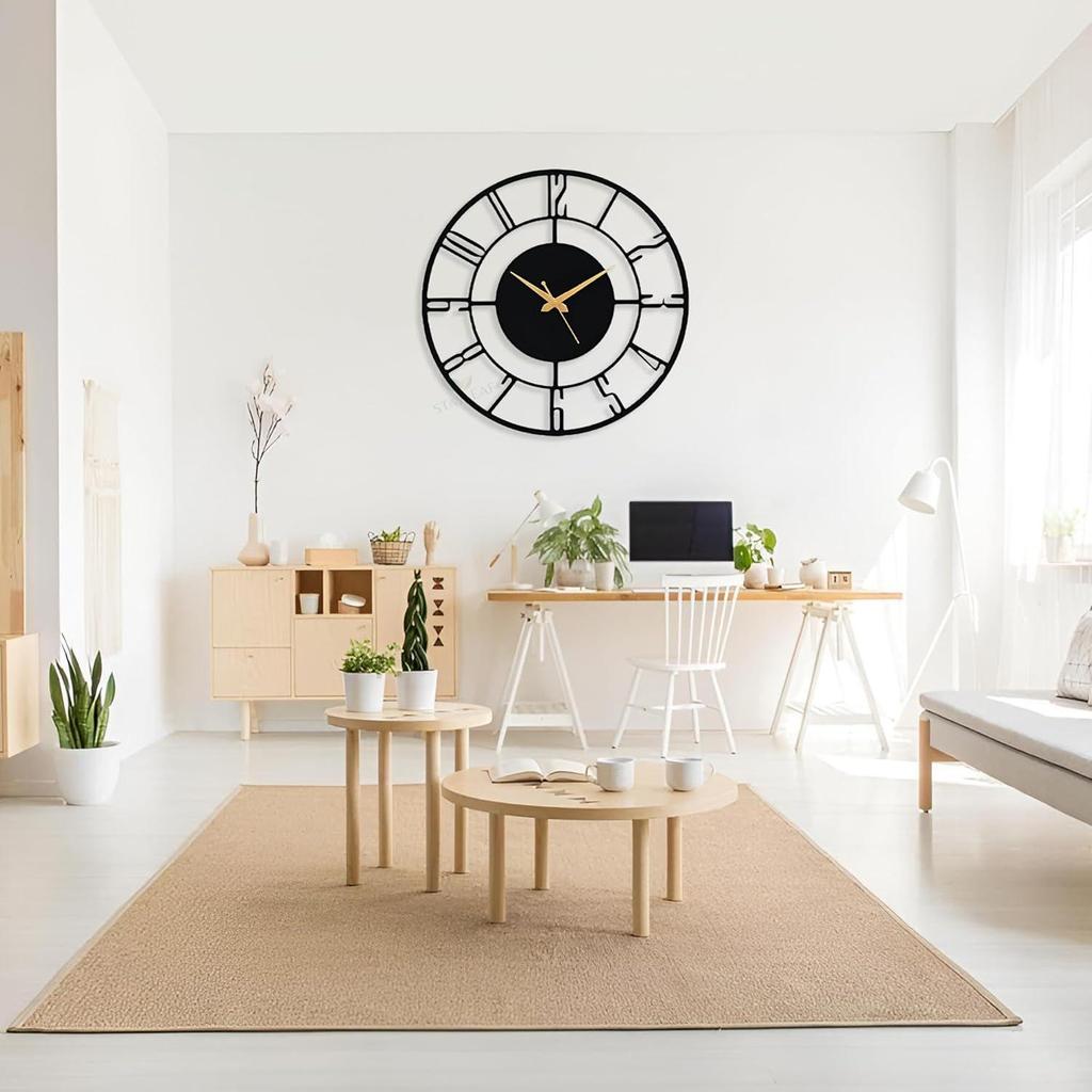 (60 CM) Modern Metal Wall Clock for Living Room | Antique Silent Wall Watch for Bedroom, Drawing Room, Office, Kitchen, House and Hall
