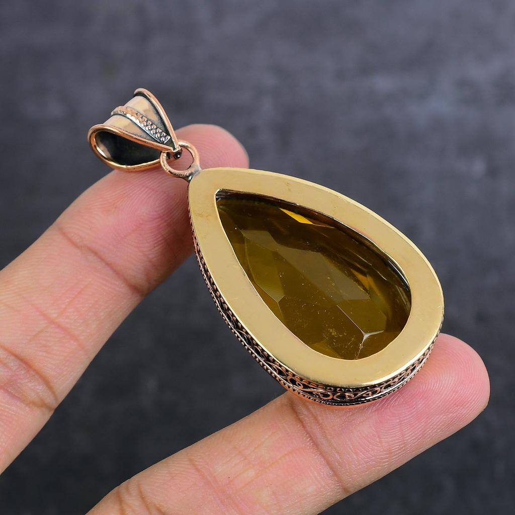 Citrine Gemstone Handmade Copper Jewelry Pendant 2.48" g5I06