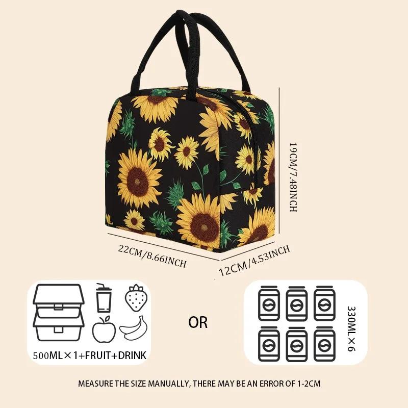 Digital Printed Pattern Insulated Lunch Bag with Handle, Aluminum Foil Cold Pack, Lunch Storage Bento Bag, Fresh-keeping Bag