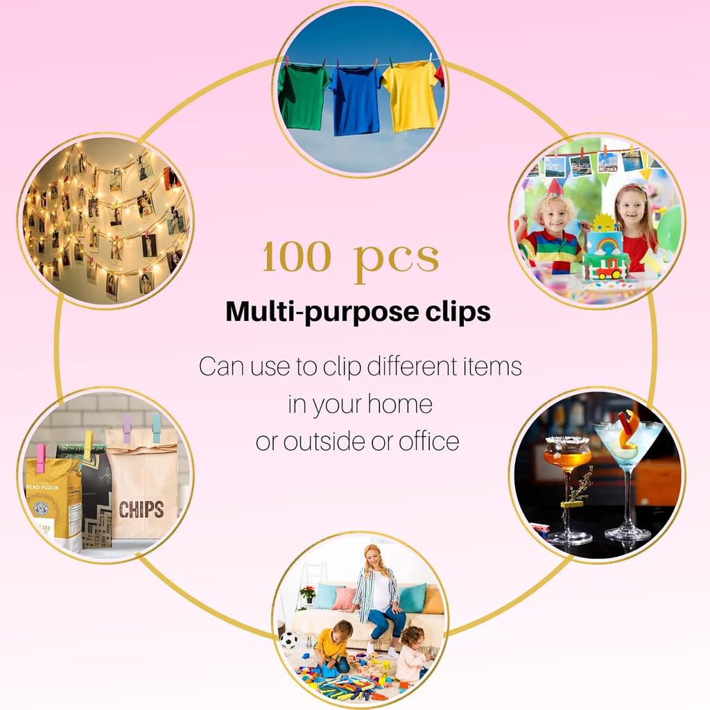 Clothesp, Small Clothes P for Photos, 1.4'' 100 PCS Natural Birchwood Mini Clothes P, Strong Springs Colorful Clothesp with Storage Bag, Mini