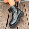 British Style Retro Booties Winter New Round Toe Lace-up Front Studded Platform Non-slip Pumps