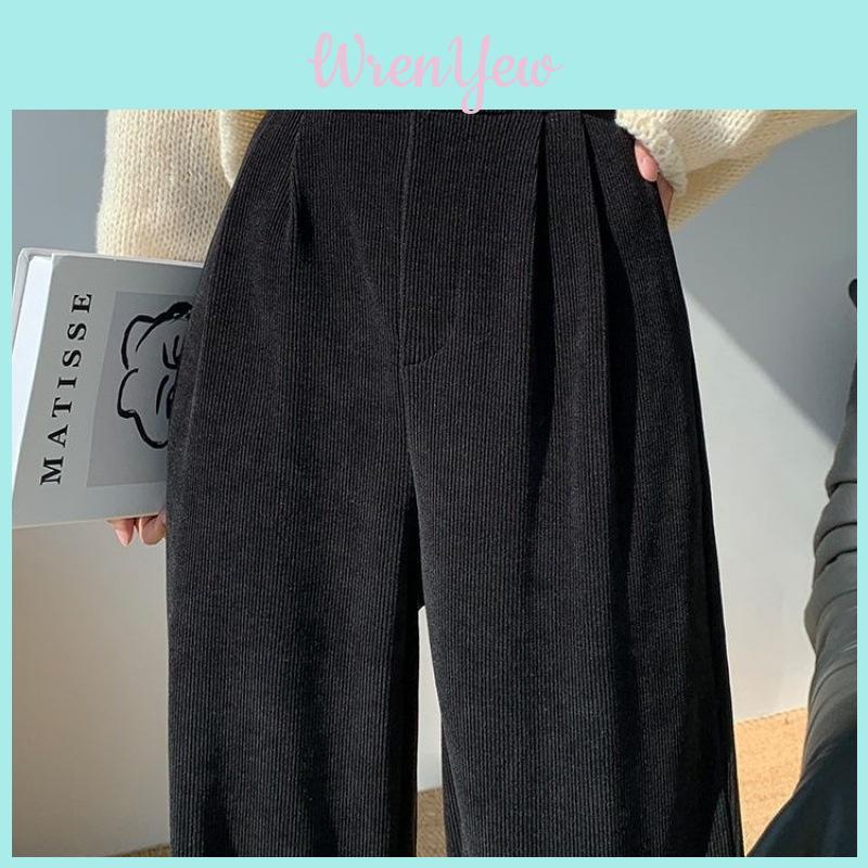 Herbst Plus Size Cord-Hosen mit weitem Bein für Damen mit hoher Taille und geradem Schnitt