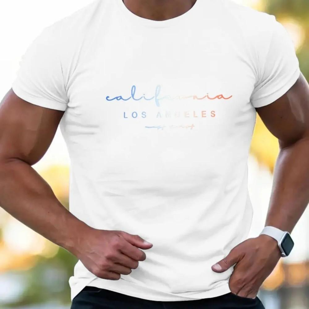 Los Angeles Letter Printed Comfortable and Breathable Round Neck T-shirt Summer Outdoor Casual Men's T-shirts